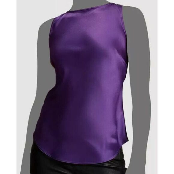 Polo Ralph Lauren Women's Sz 12 Purple Sleeveless Cutout Satin Blouse - Picture 10 of 11